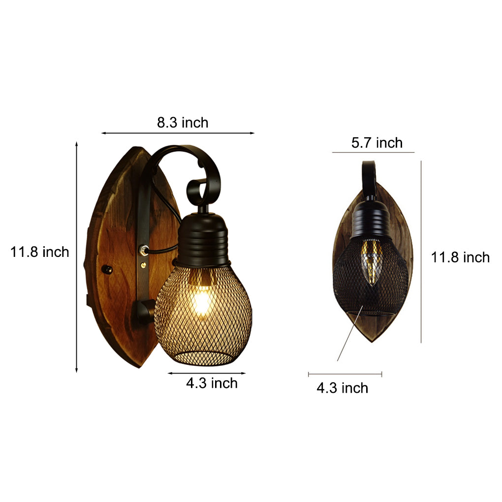 Rustic farmhouse wall sconce dimension drawing with front and side fixture measurements.