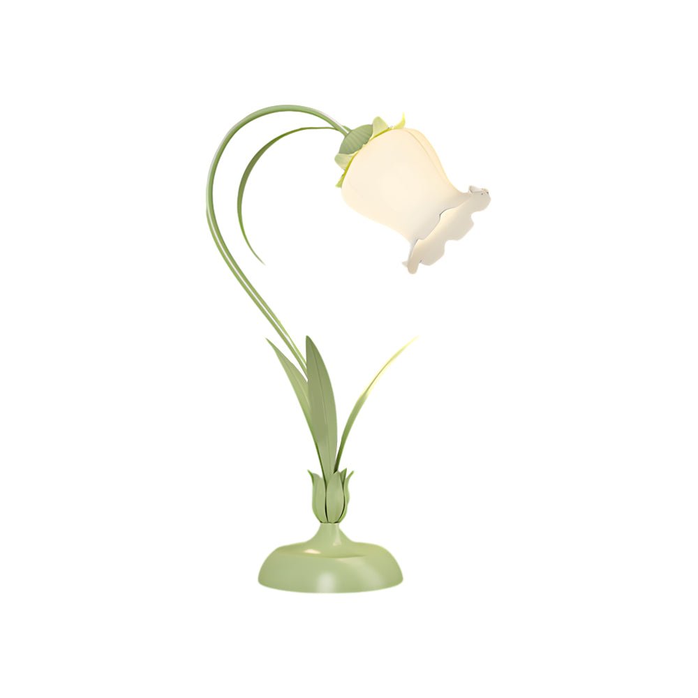 Rustic Green Desk Lamp with White Floral Shade and 3 - Step Dimming for Home Office