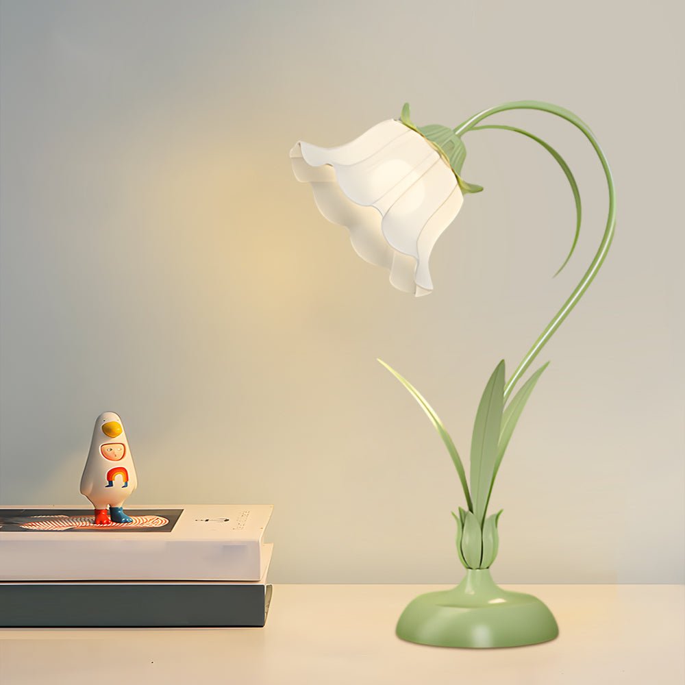 Rustic Green Desk Lamp with White Floral Shade and 3 - Step Dimming for Home Office