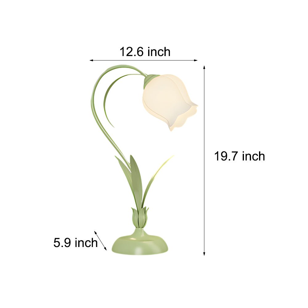 Rustic Green Desk Lamp with White Floral Shade and 3 - Step Dimming for Home Office