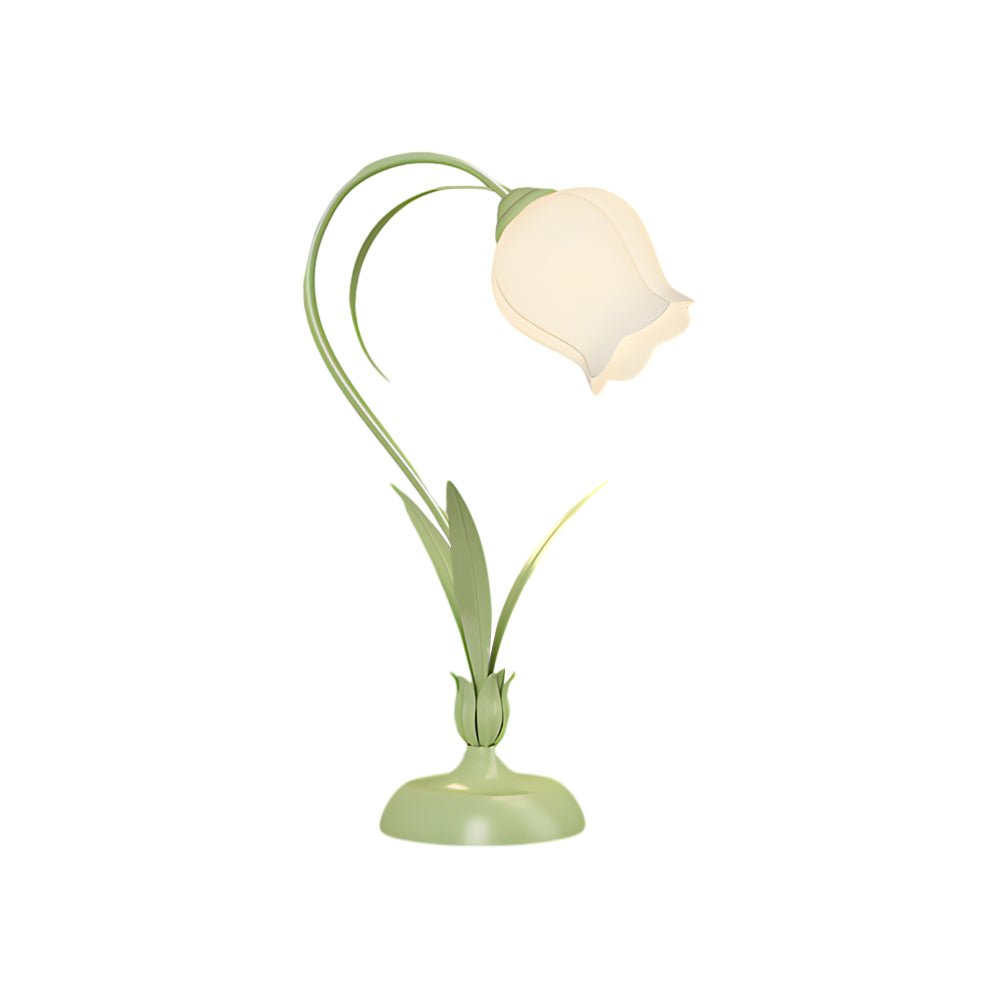 Rustic Green Desk Lamp with White Floral Shade and 3 - Step Dimming for Home Office