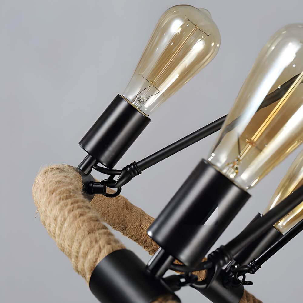 Rustic Industrial Hemp Rope Chandelier with Iron Frame