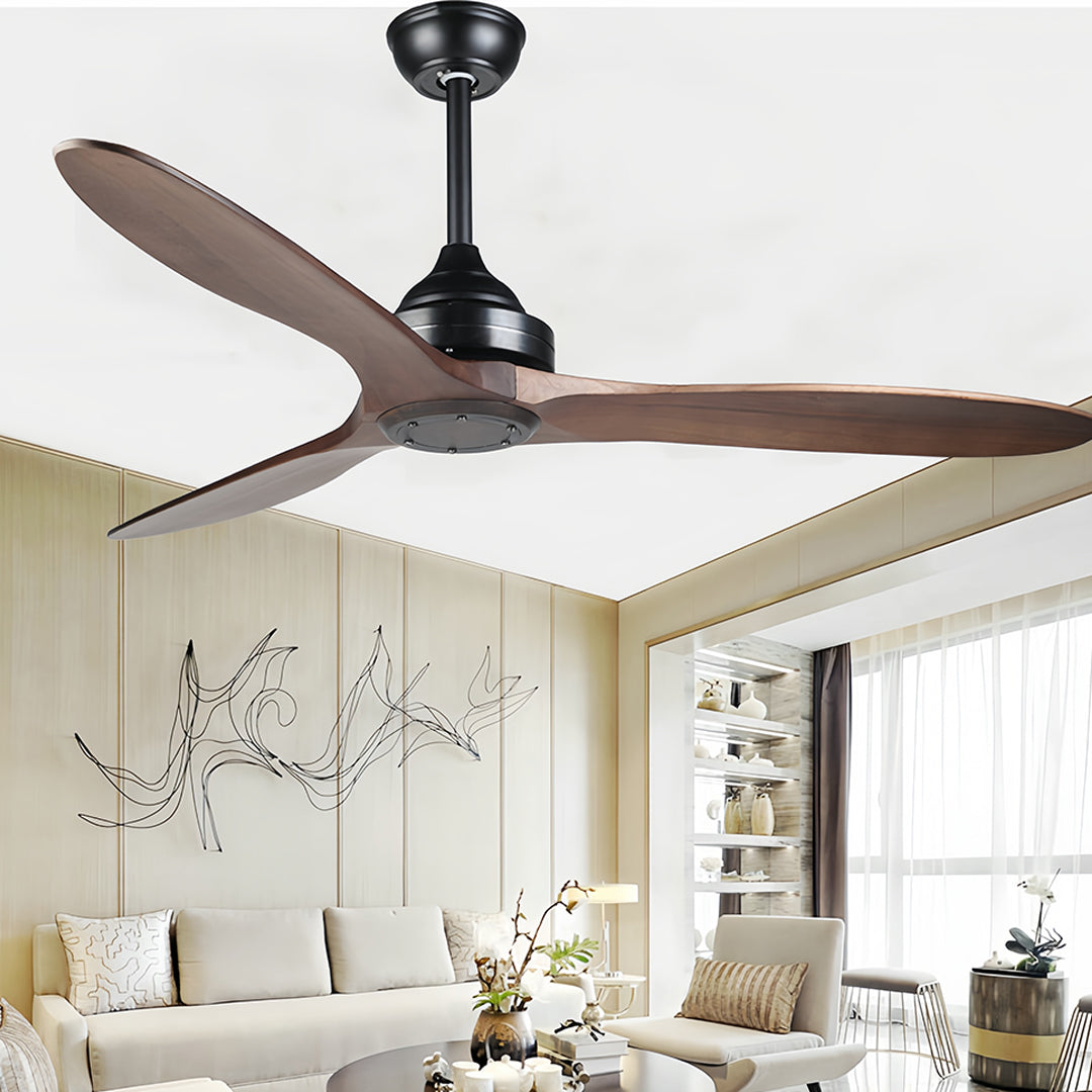 Rustic wooden ceiling fan with light in natural finish perfect for modern farmhouse style