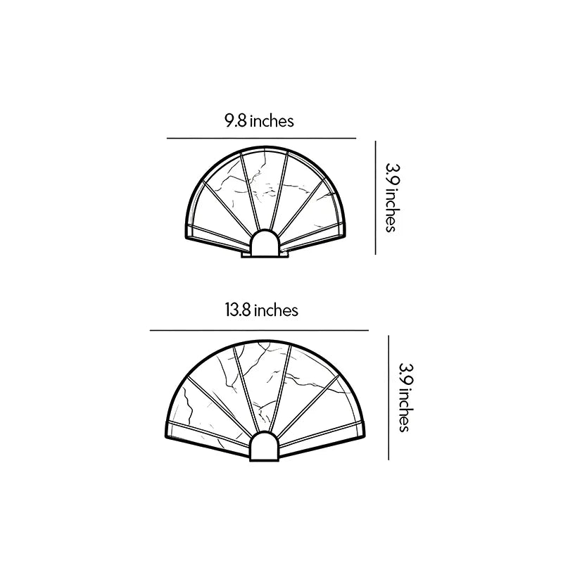 Scalloped wall sconce dimension drawing showing small and large size options with fixture measurements.