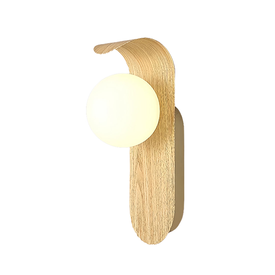 Scandinavian-style led lights for wall with light oak finish and minimalist white sphere