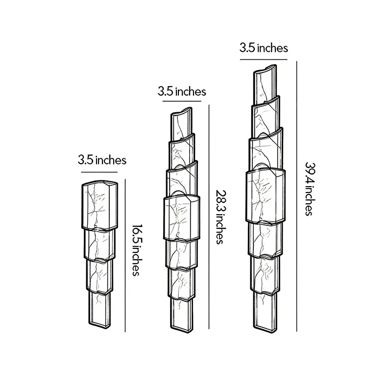 Sculptural wall sconce dimension drawing showing multiple size options and fixture measurements.
