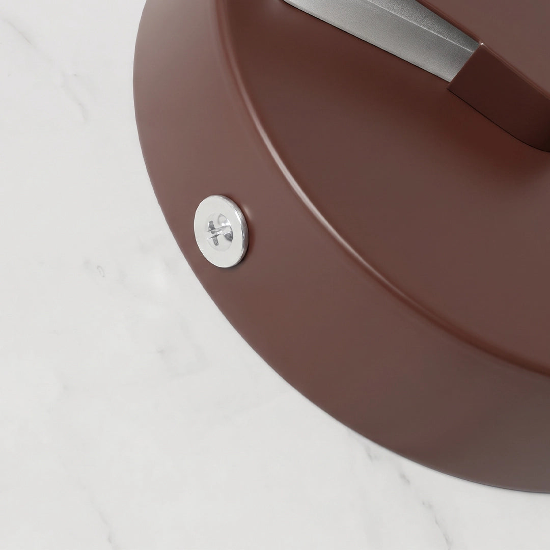 Close-up of the round backplate and screw detail on seagull lighting sconces in a brown finish.