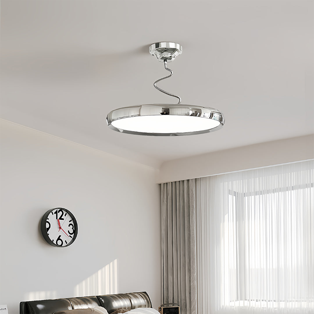 Close-up detail of modern semi flush mount ceiling light showing smooth diffuser and edge design