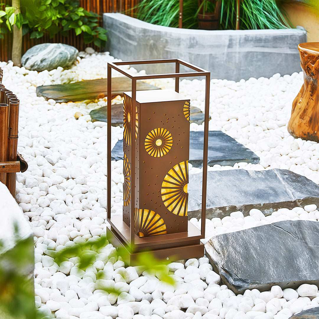 LED bollard light in a serene outdoor garden, featuring a modern design that enhances the natural surroundings.