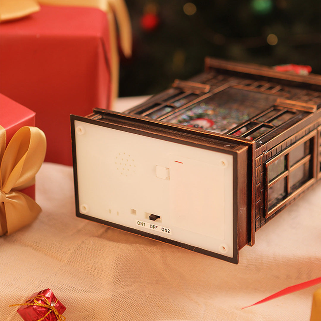 Set of warm-glowing christmas decorations with light designed as antique bronze lanterns.