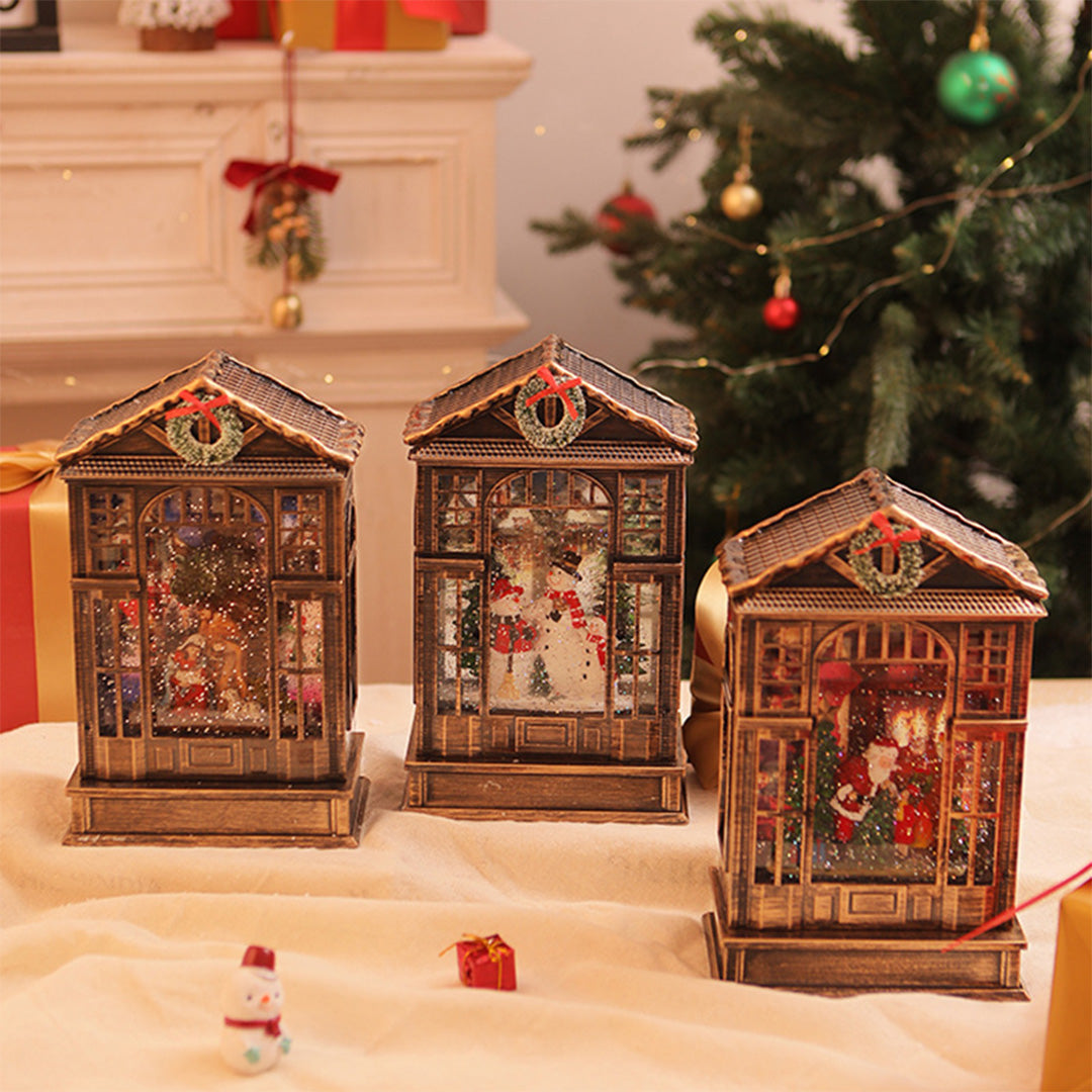 Set of warm-glowing christmas decorations with light designed as antique bronze lanterns.