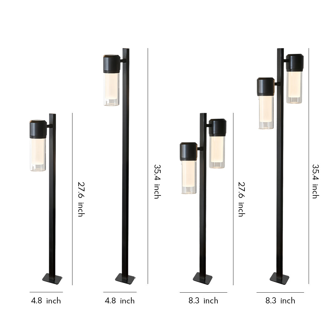 A set of multiple contemporary path light designs in varying heights displayed on a clean white background.