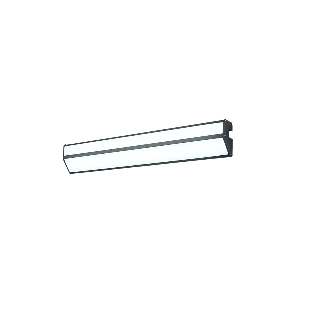 Short LED linear wall sconce in a white background product view with cool white illumination.