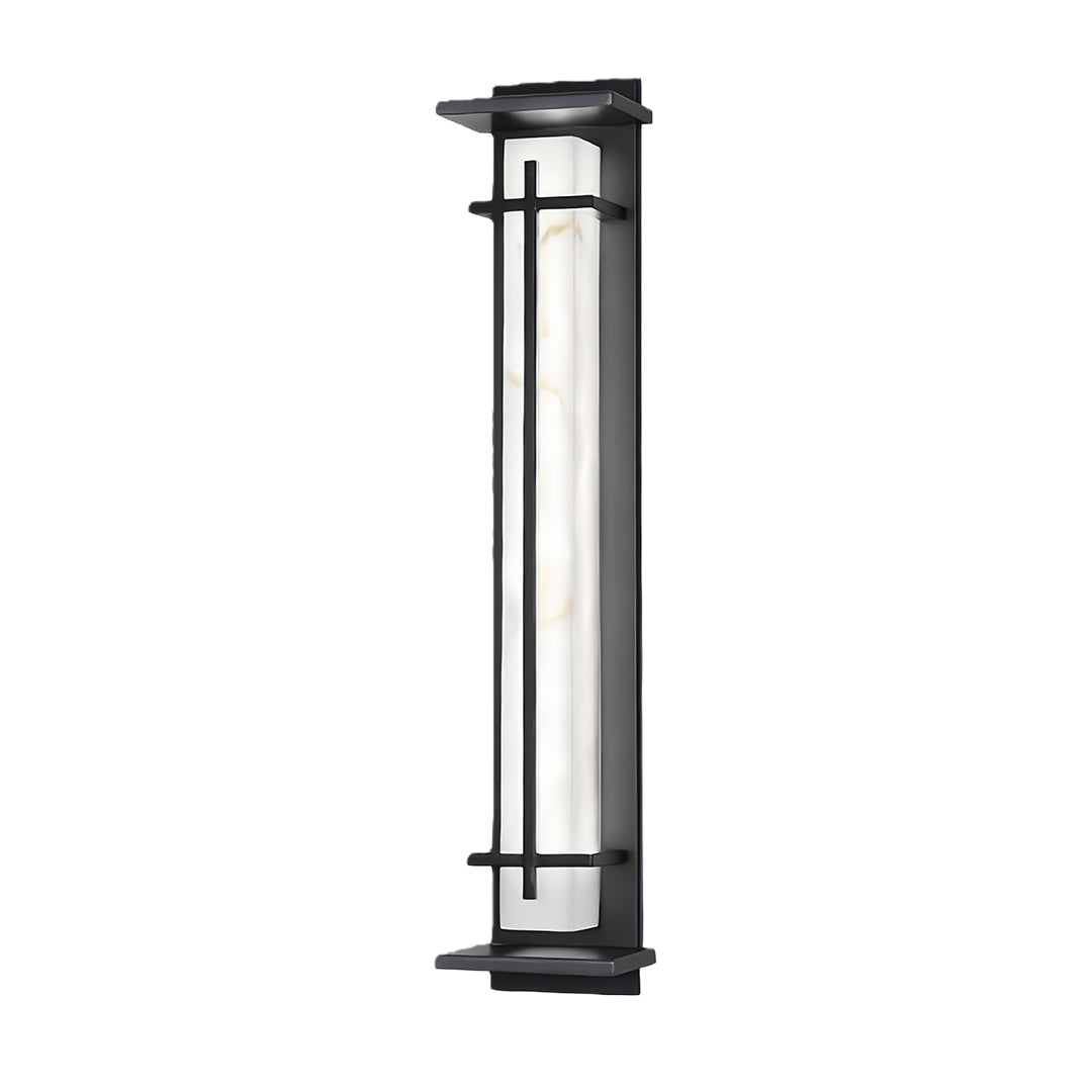 Short version of the modern black outside wall light shown unlit, highlighting the white diffuser.