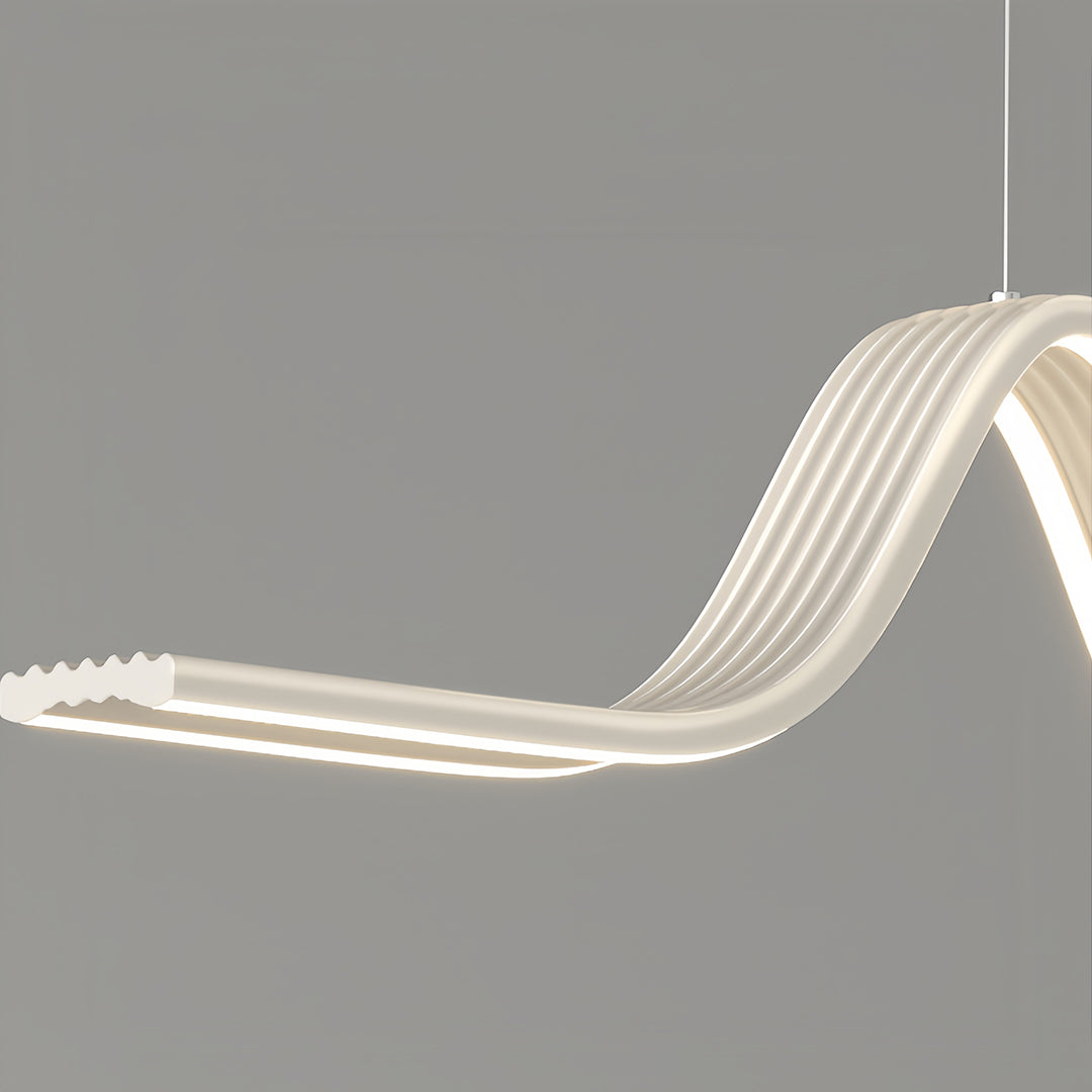 Close-up side profile of the linear led pendant light in a continuous wavy design, highlighting the integrated light strip.