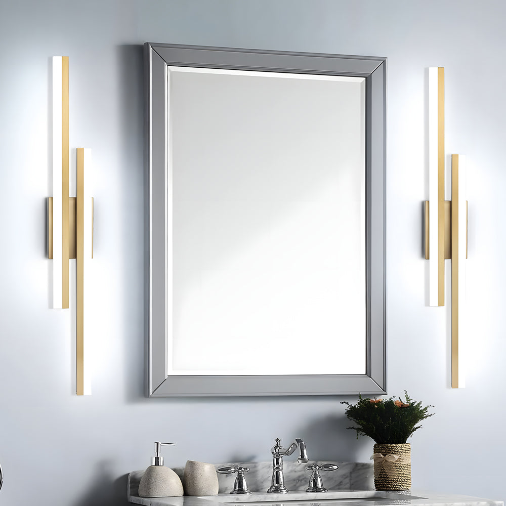 Elegant side vanity light for bathroom, designed with a sleek black frame and soft glowing LED for added ambiance.