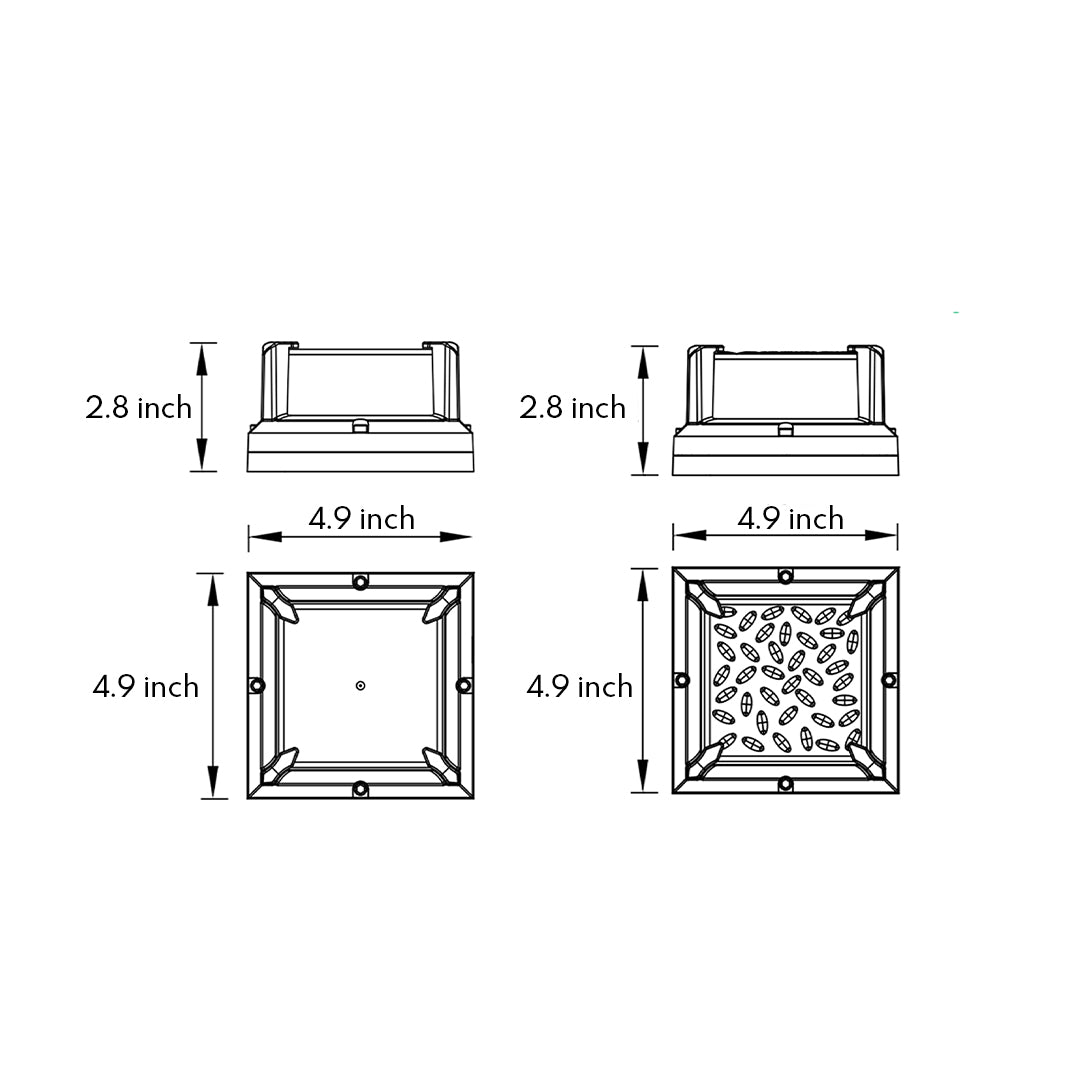 Side view dimensional drawing of the compact Black Outdoor Wall Light fixture showing 2.8 inch height.