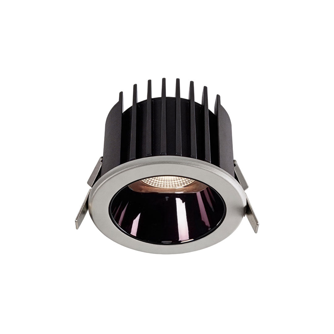 Side view of recessed ceiling spotlight showing the heat sink and structural details.