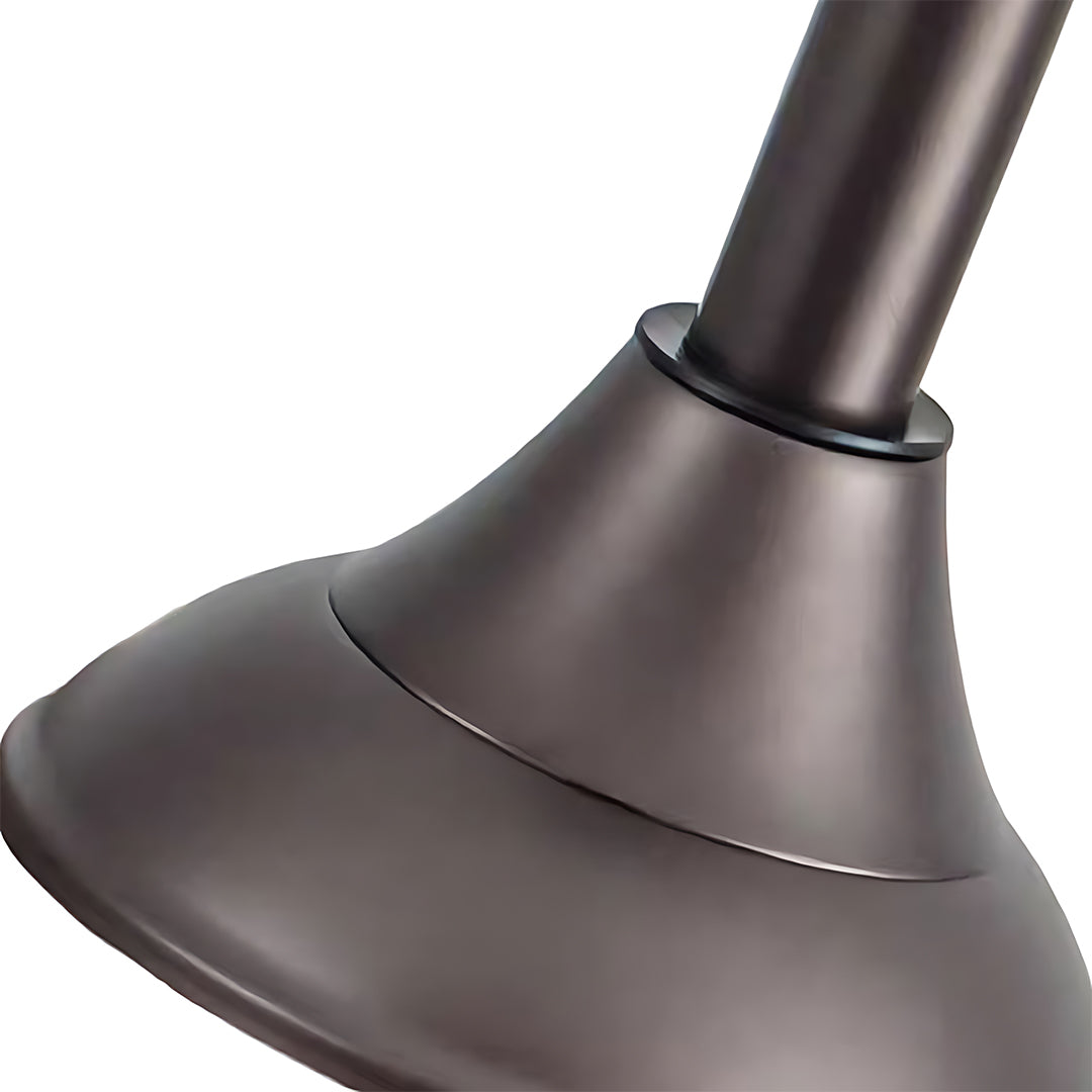 Close-up detail of silver ceiling fan with light showing matte bronze finish and integrated lighting