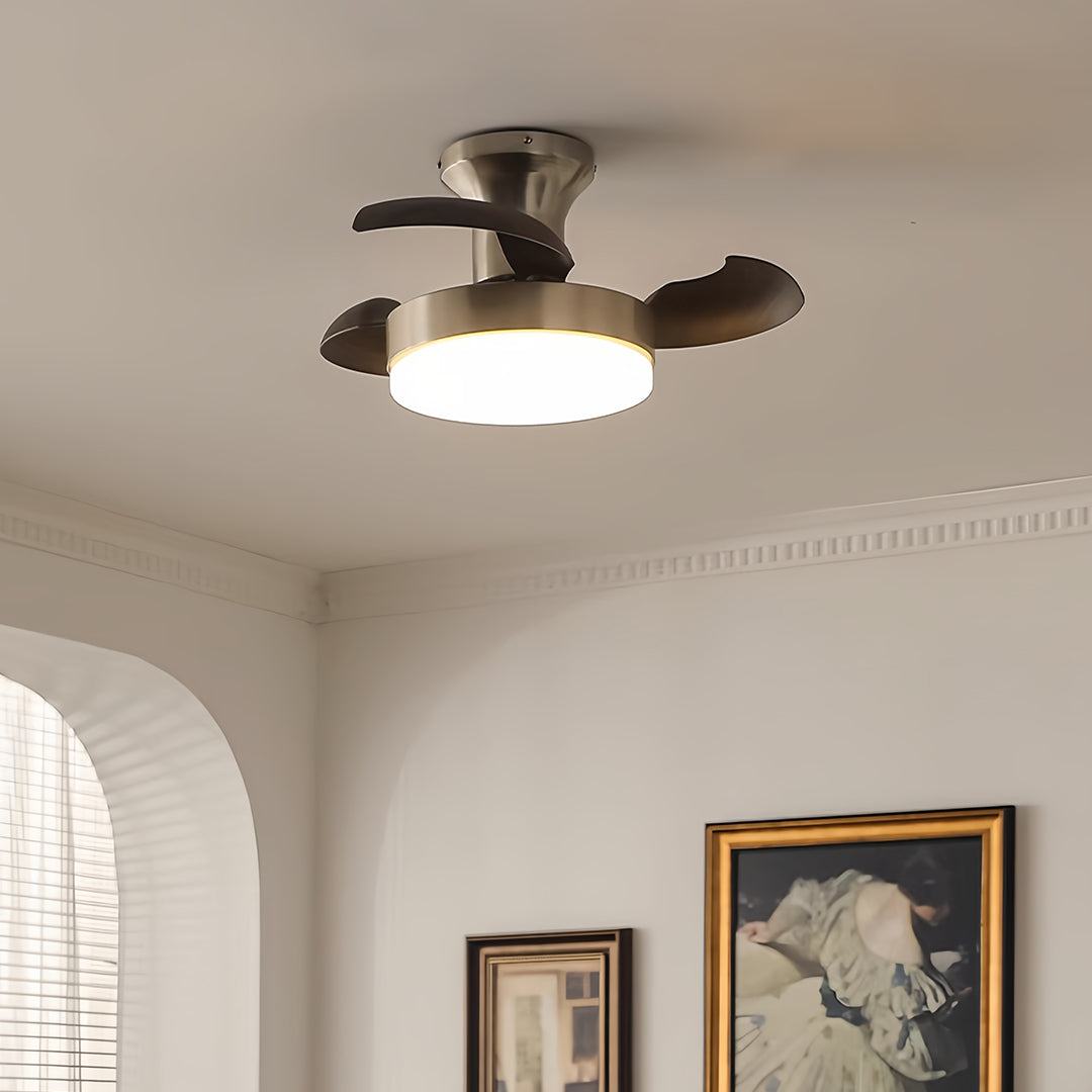 Silver ceiling fans with lights dimensions and installation guide, modern minimalist design illustration