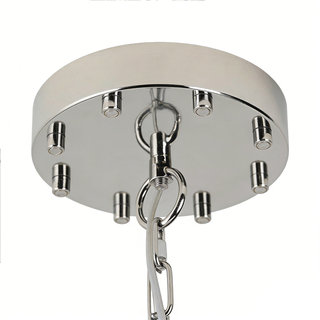 Elegant silver ceiling mount for acrylic chandeliers featuring a sleek ring design with central hook.