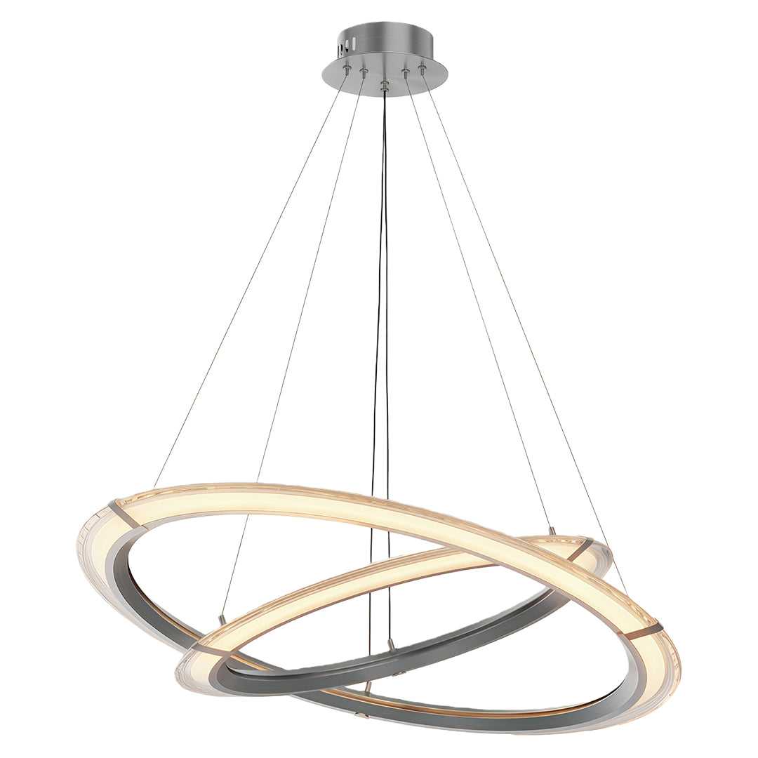 Silver double-ring modern round chandelier with open airy loops.