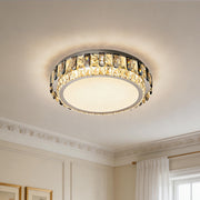 Elegant flush mounting led lights with a silver ring frame and a glowing clear crystal border.
