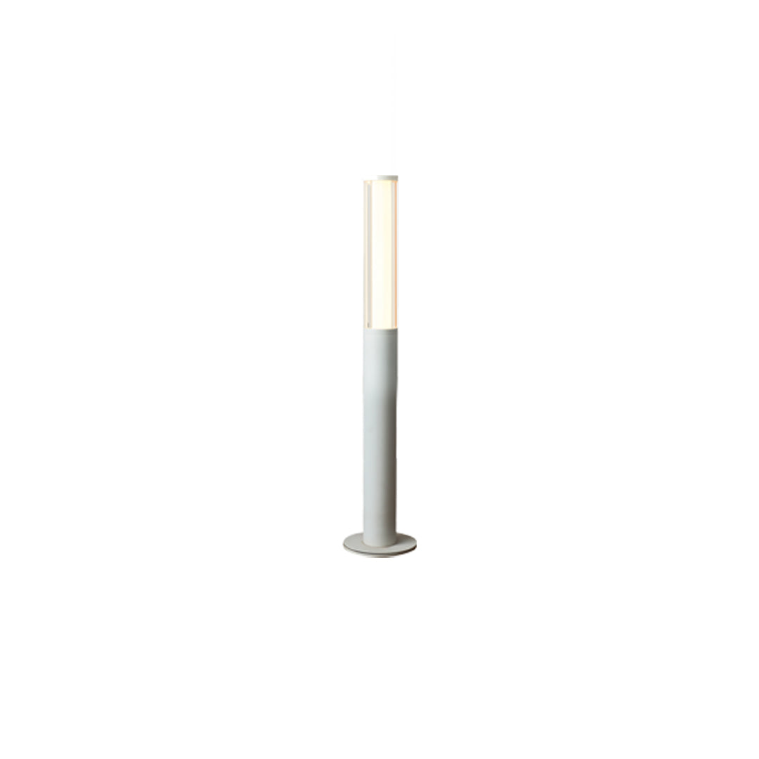 Silver slim modern led bollard garden light designed for low-profile garden pathway illumination.