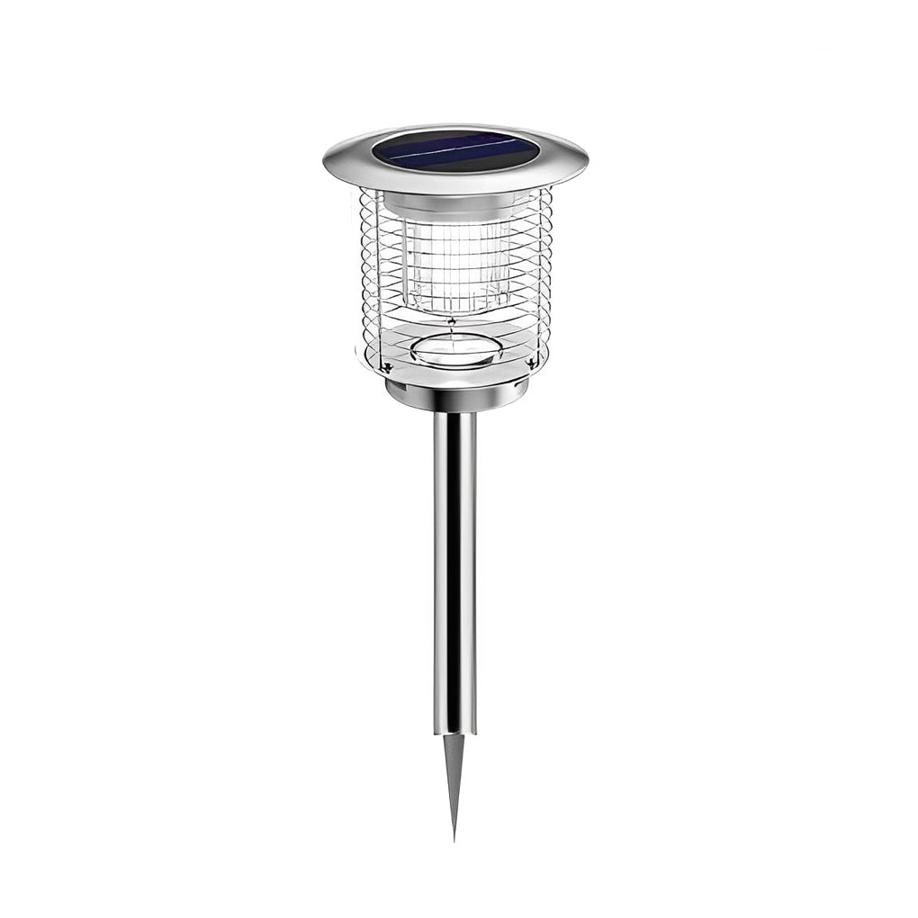 Silver solar light bug zapper lamp isolated product image.