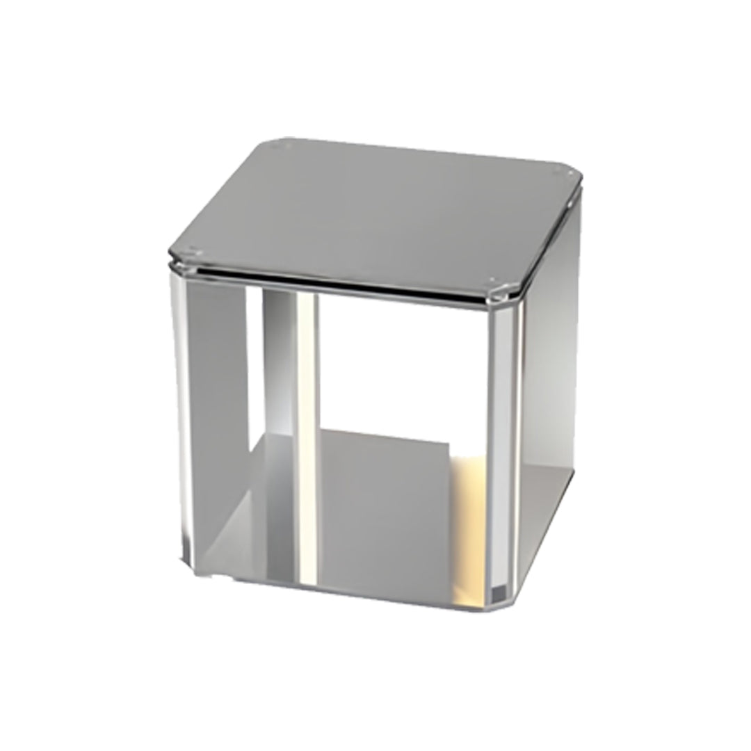 Modern silver square main gate pillar light design with open-frame structure for contemporary outdoor pillars.