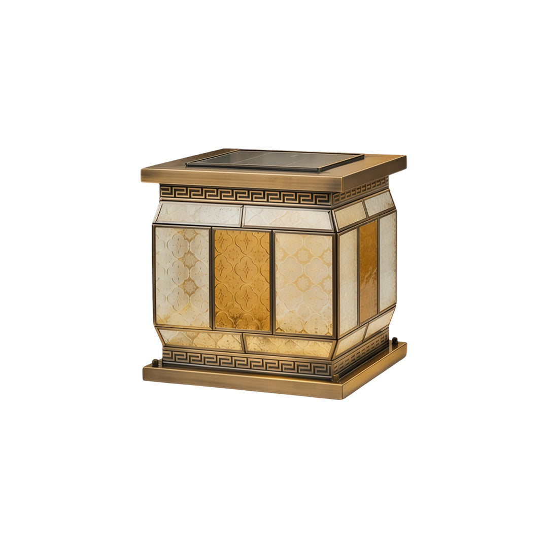 Silver wall lights luxury outdoor lantern featuring patterned side panels and modern square structure.