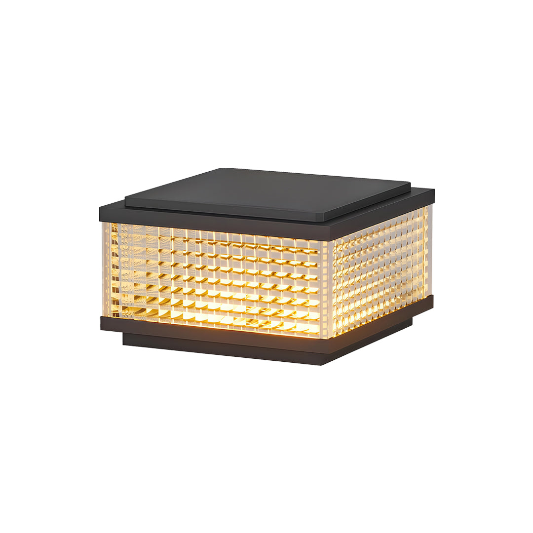 Stylish large outdoor solar pillar lights featuring warm LED glow and sleek square lantern housing.