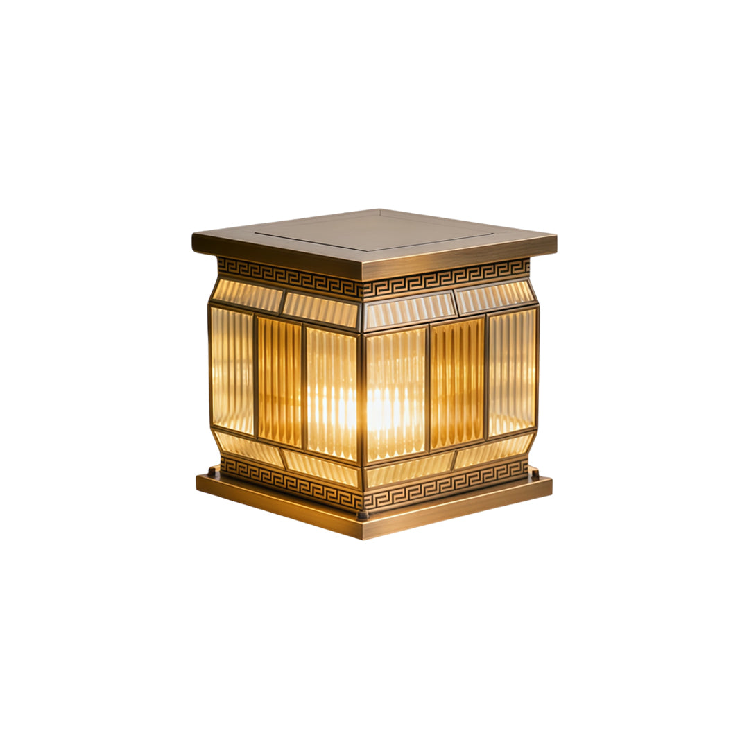 Silver wall lights solar powered outdoor lantern with ribbed glass panels and metallic housing.