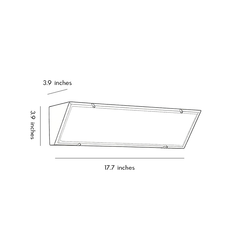Technical drawing of silver wall lights showing dimensions and slim contemporary rectangular fixture profile.