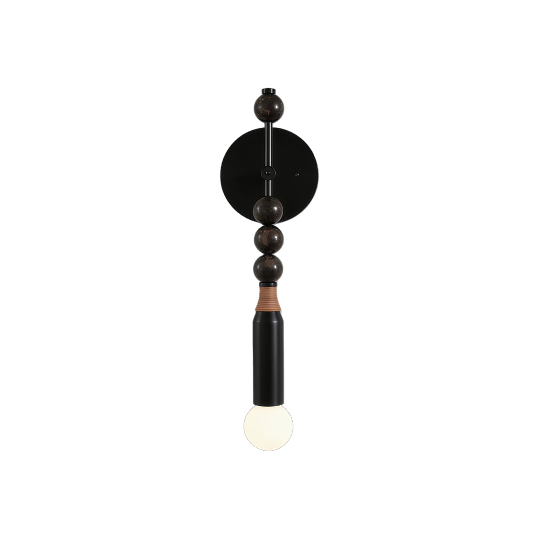 Minimalist silver wall lights with white decorative bead accents and exposed bulb on clean background.