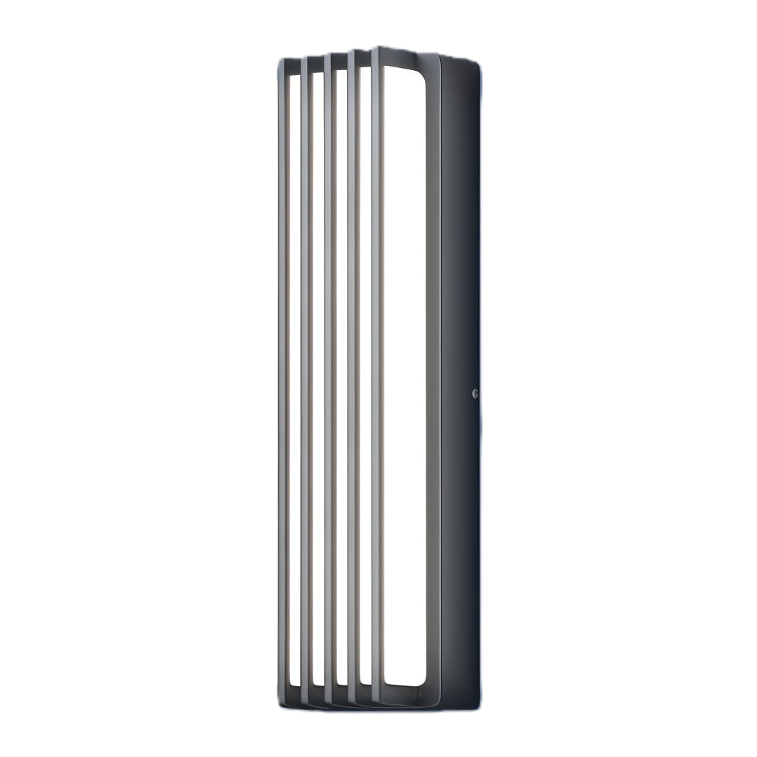 Vertical silver wall-mounted linear lighting product with ribbed panel design and soft diffused illumination.