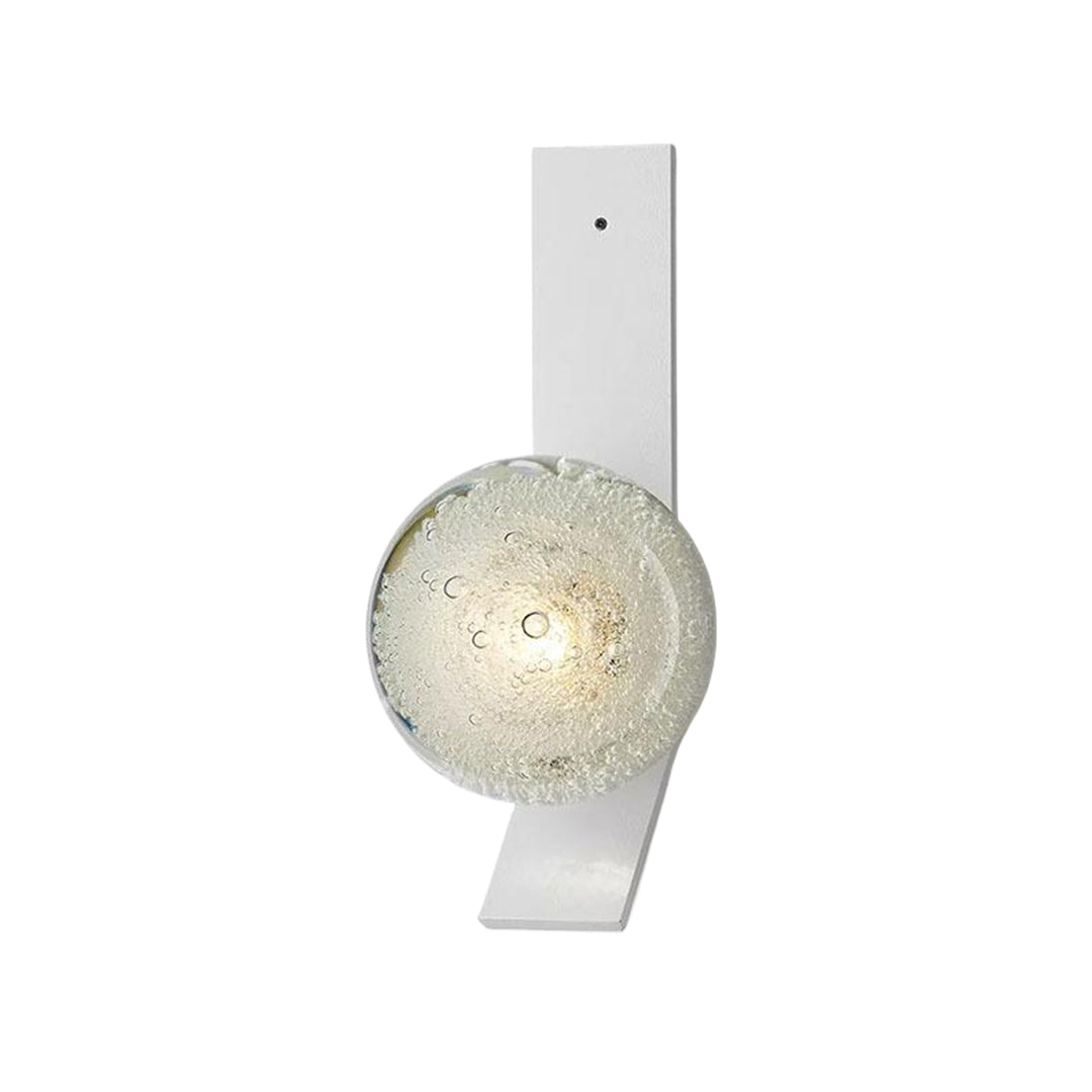 Sleek silver wall sconce featuring frosted glass orb for minimalist contemporary lighting design