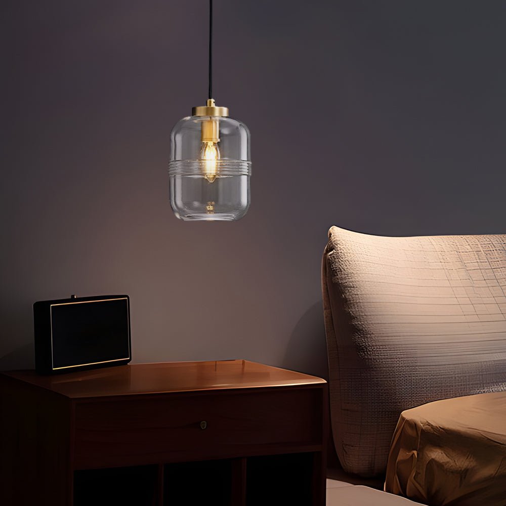 Simple Semi - Threaded Glass Three Step Dimming Copper Modern Pendant Lights