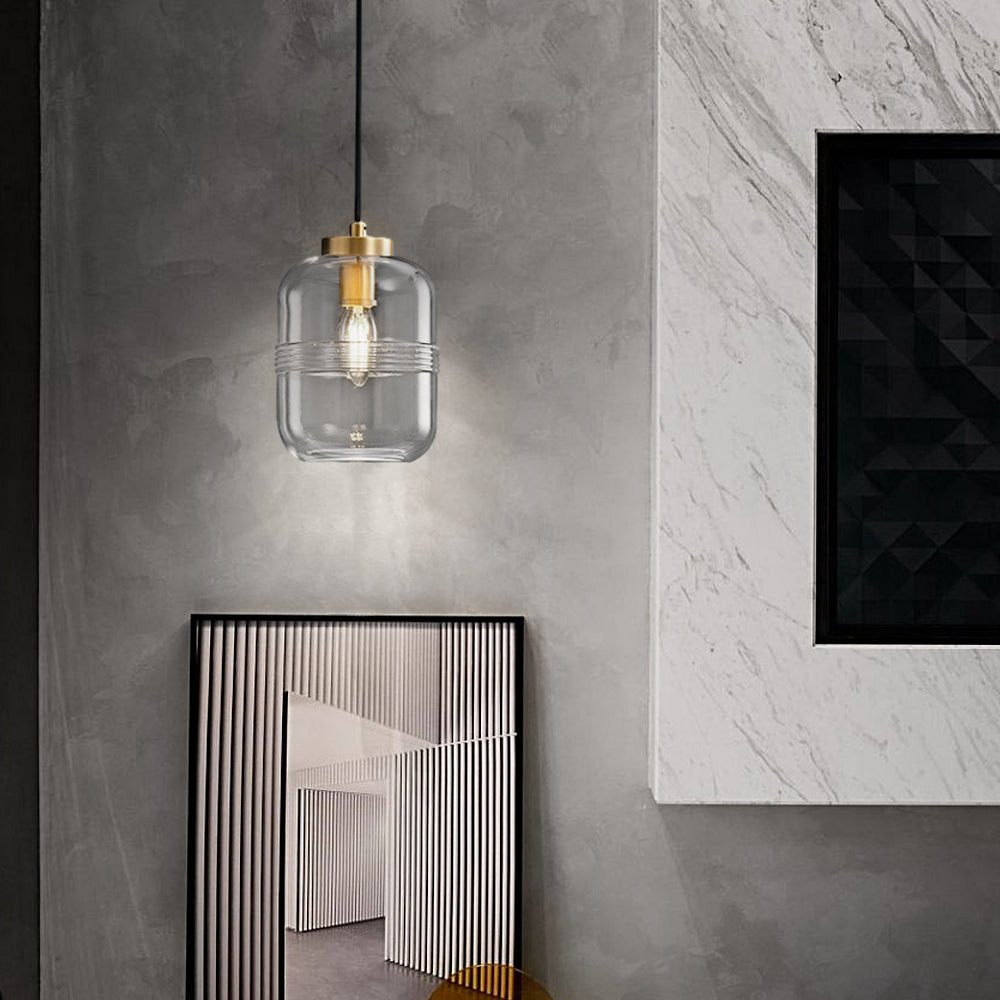 Simple Semi - Threaded Glass Three Step Dimming Copper Modern Pendant Lights