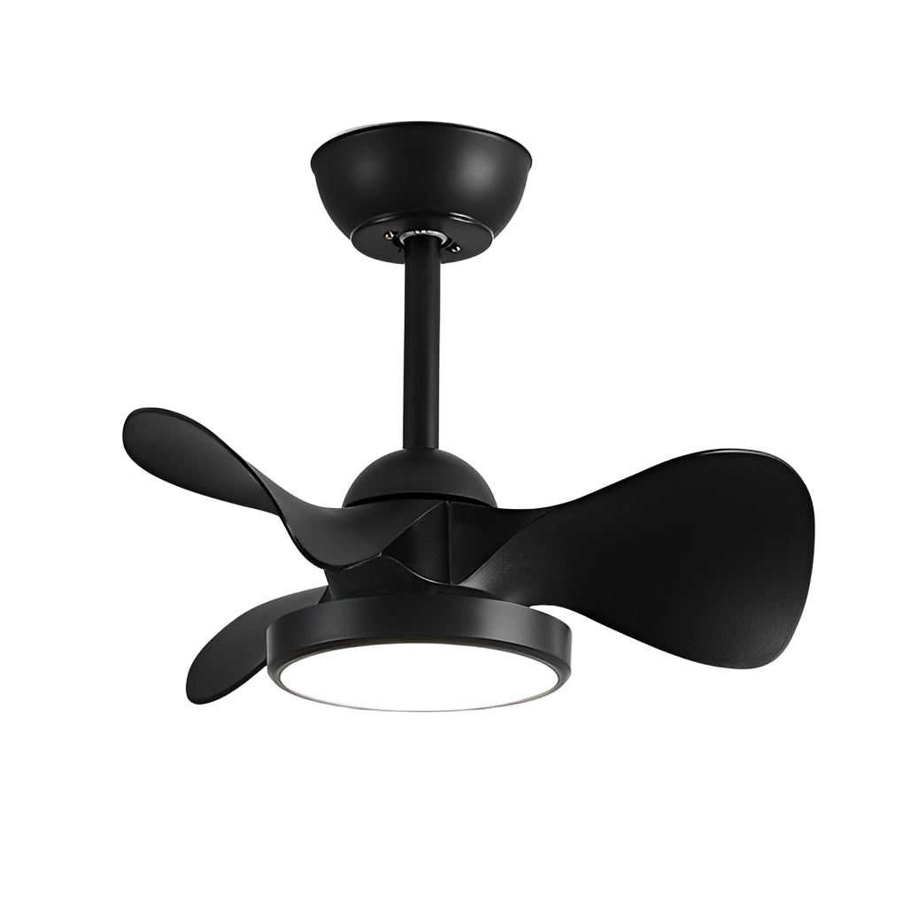 Simple white ceiling fan with light mounted on a short downrod, offering a balanced and compact ceiling profile.