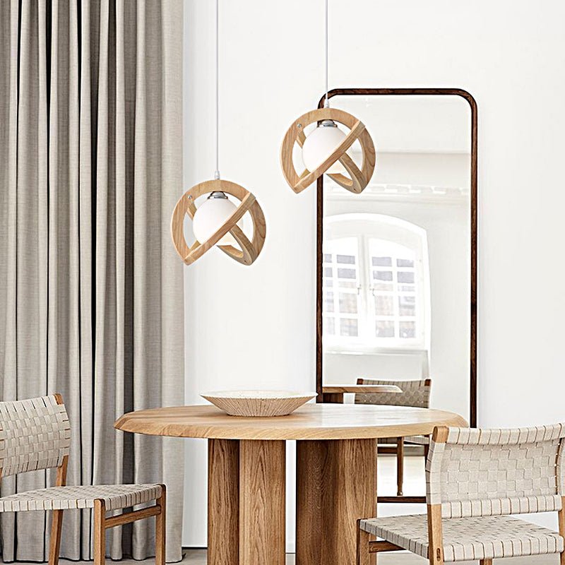 Simple Wood Glass LED Three Step Dimming Wabi - Sabi Japanese Pendant Lights