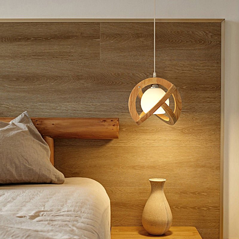 Simple Wood Glass LED Three Step Dimming Wabi - Sabi Japanese Pendant Lights