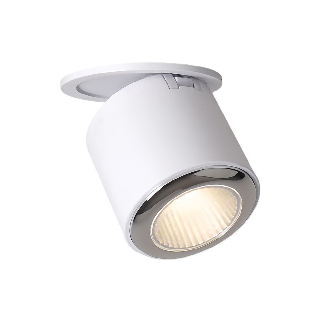 Single adjustable spotlight with white housing and tilting head for directional accent lighting