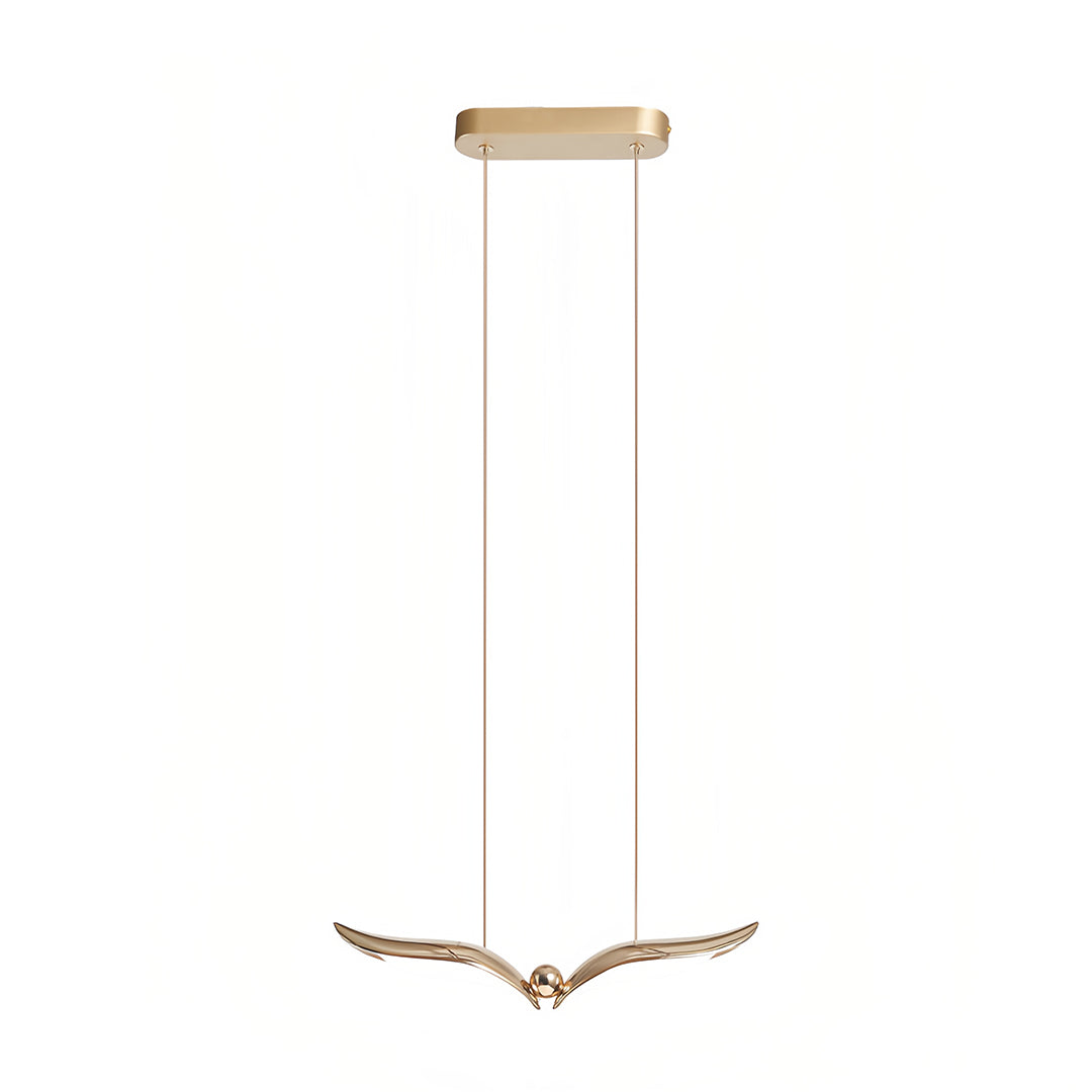 Single bird pendant light featuring graceful wing silhouette and wooden accent