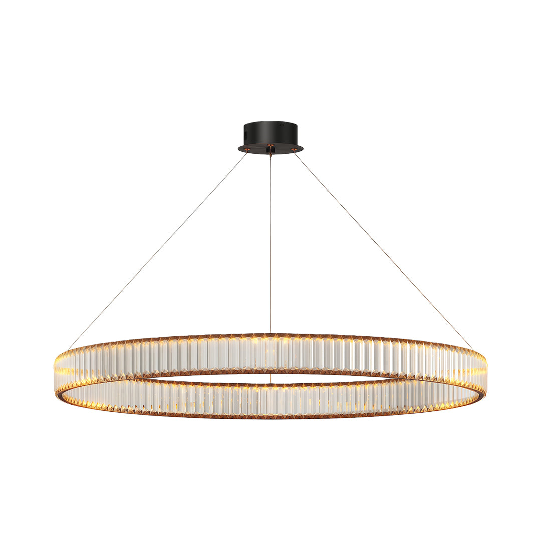 Unique modern chandeliers with single black-mounted circular frame and crystal glass rods