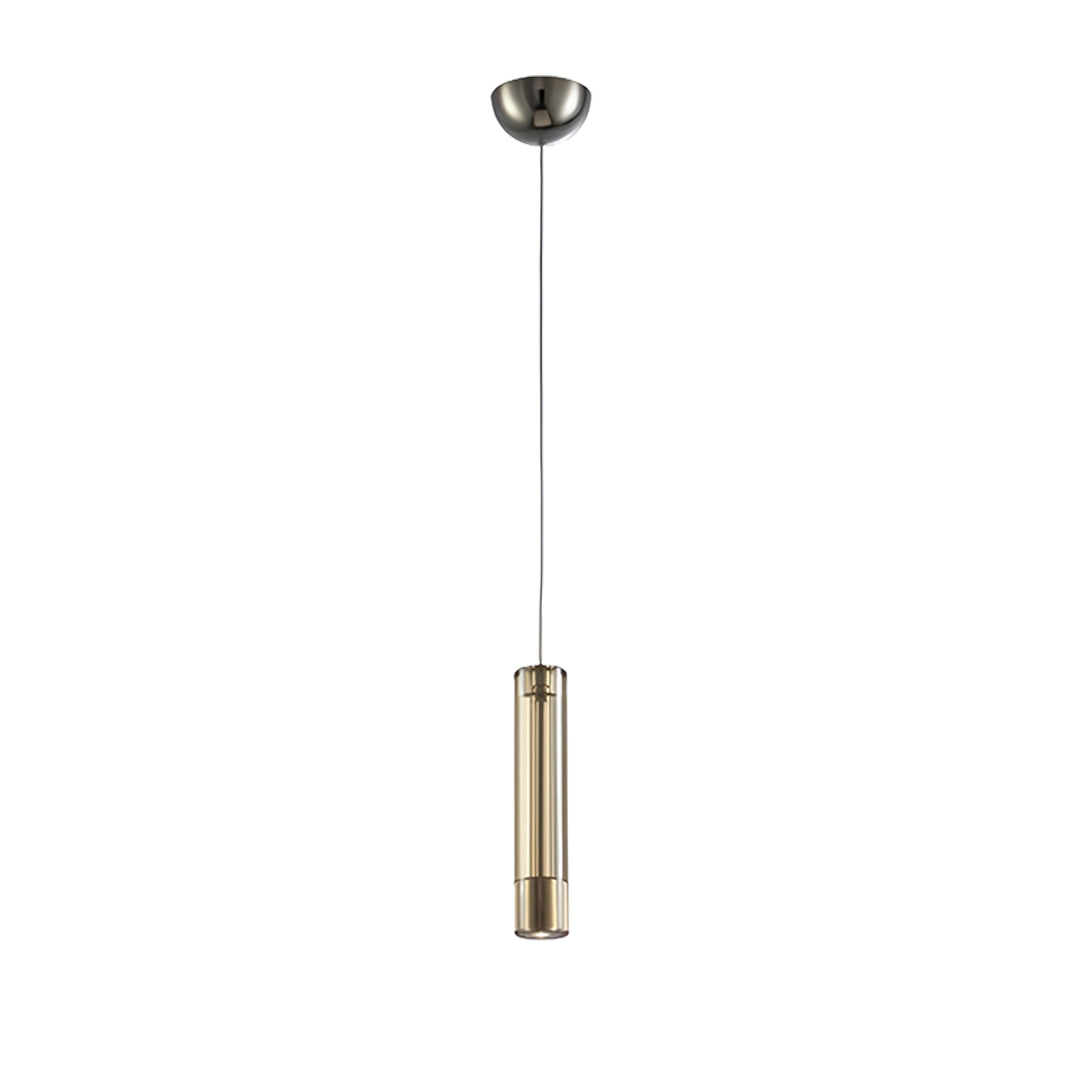 Single brass double hanging pendant light with sleek tubular design for contemporary interior lighting