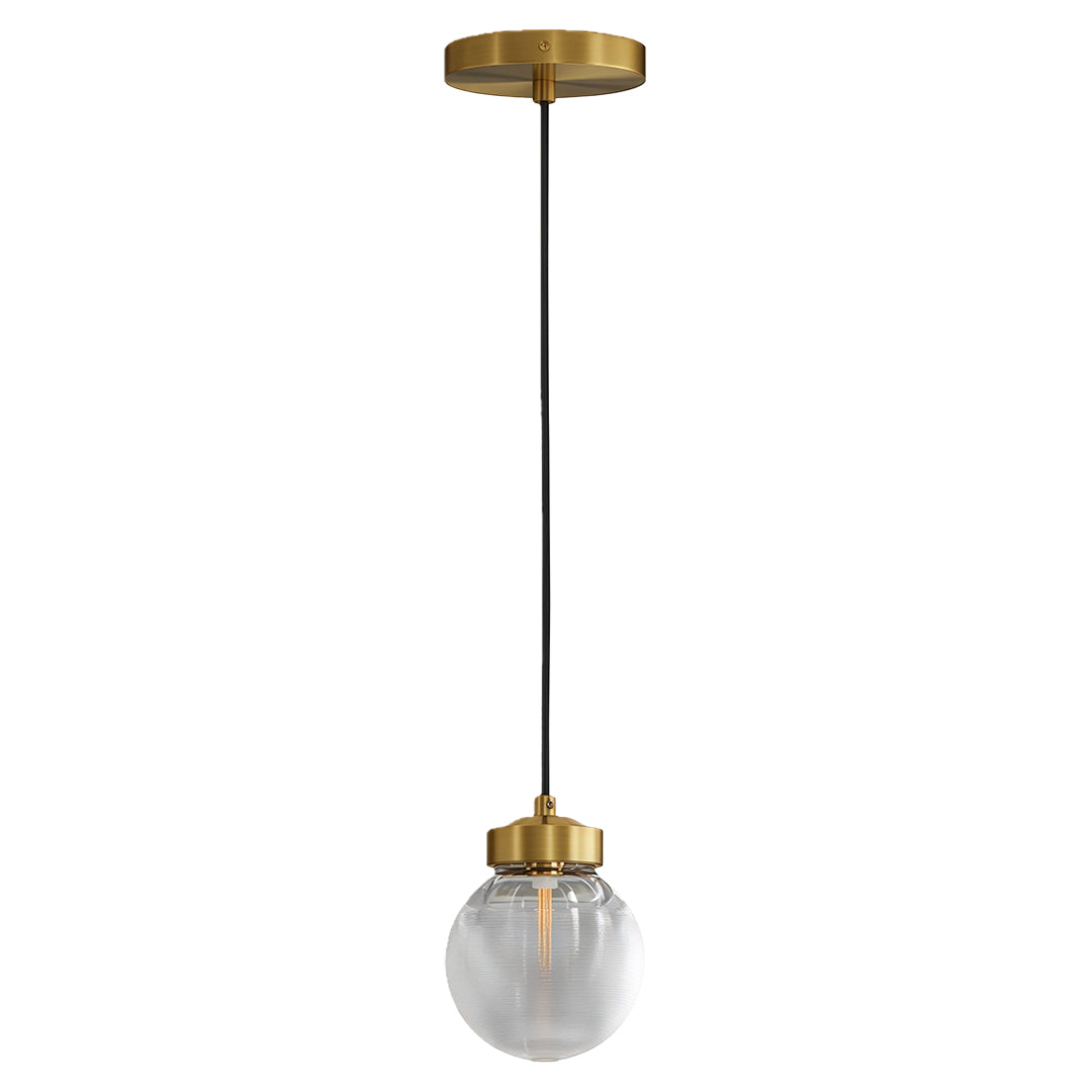Modern luxury chandeliers style glass semi flush mount lighting with single brass and ribbed glass globe