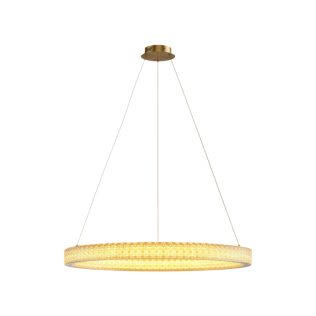 Modern luxury chandeliers with single brass ring and crystal-embedded LED band design