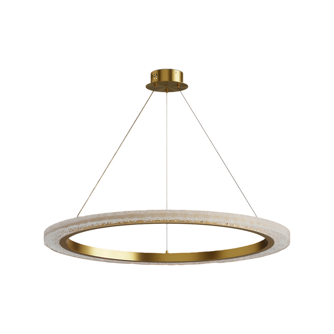 Modern luxury chandeliers with single brass ring and textured crystal glass panel