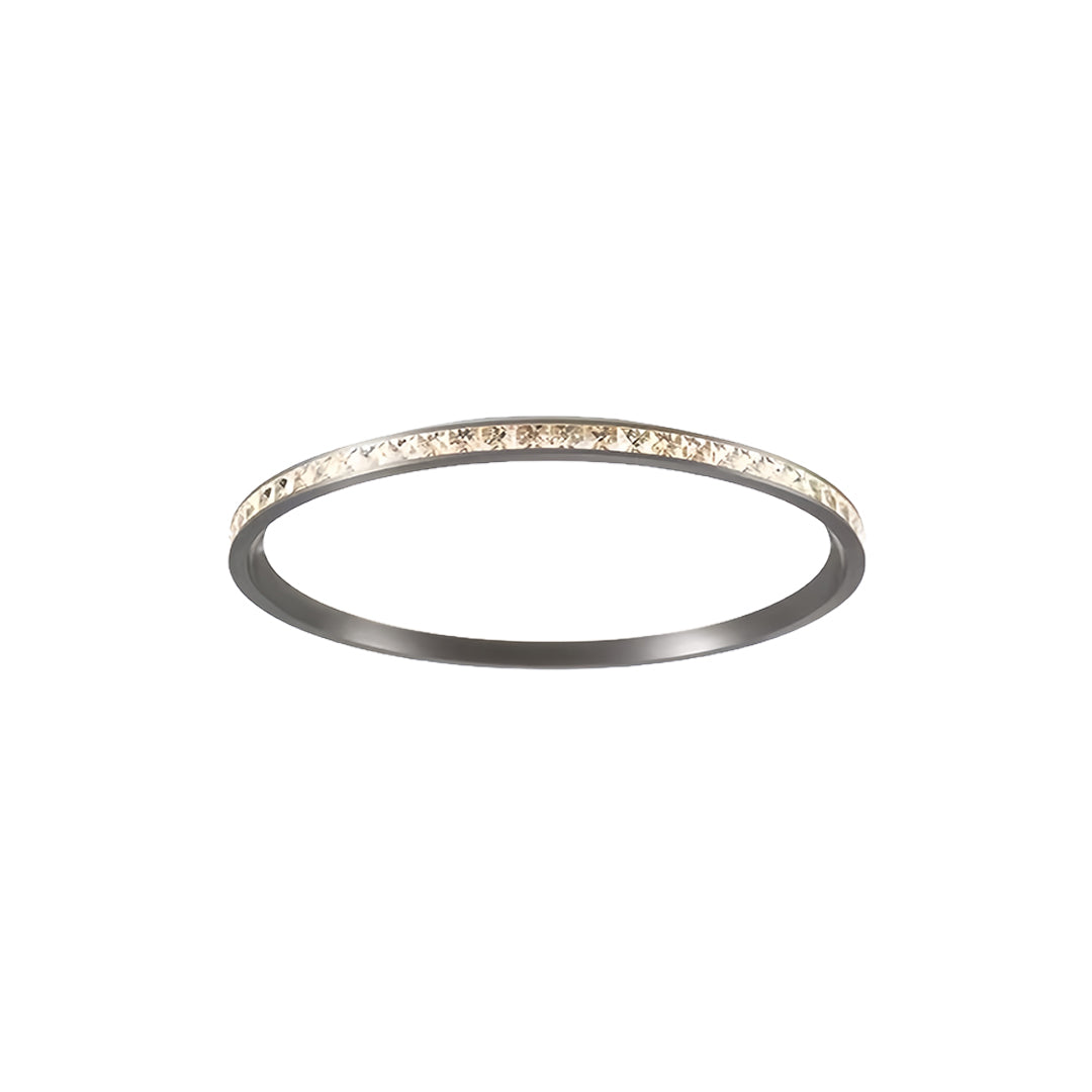 Single round flush mount LED light featuring decorative crystal border and modern profile